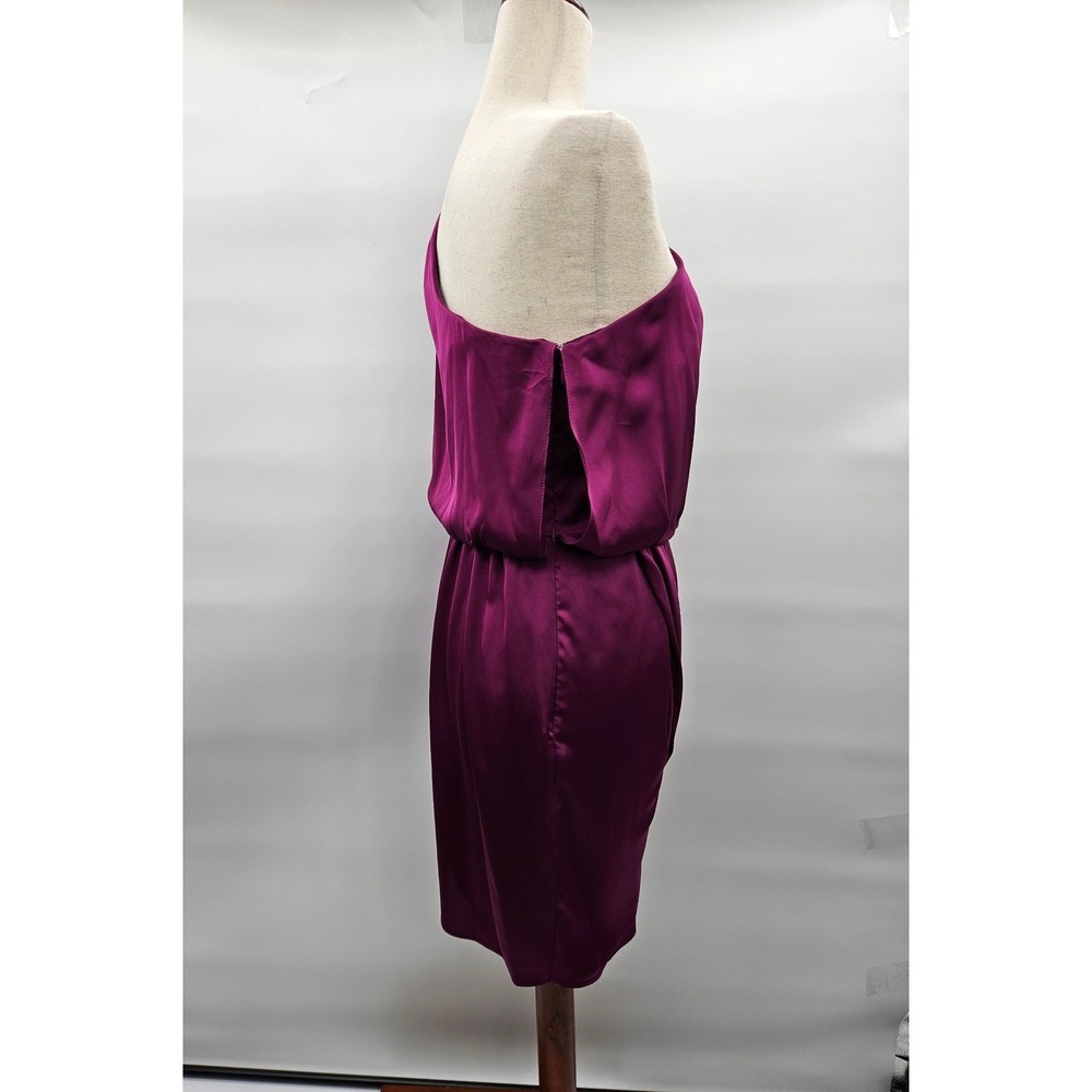Aqua Womens One Shoulder Draped Satin Tulip Hem Cocktail Dress Plum Purple 6 - Picture 3 of 13